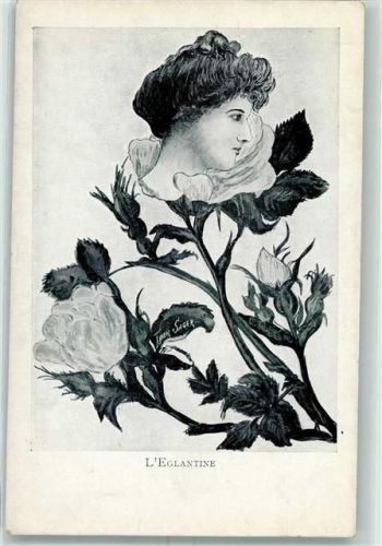 1900 Le Eglantine Metamorphose Blüten mit Menschengesicht AK