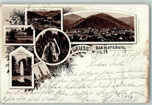 Bad Harzburg 1893 Vorläufer Druck 1890-1895 Hof- und Kurhaus Neue Sennhütte Radaufall Fontaine unter den Eichen Bismarck-Denkmal