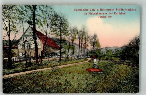 Brezova Pirkenhammer 1913 Foto AK Gasthaus Egerländer Cafe Schützenmühle