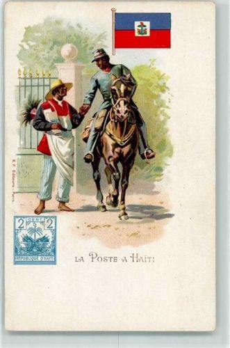 Port-au-Prince Lithographie la Poste a Haiti Pferd Fahne