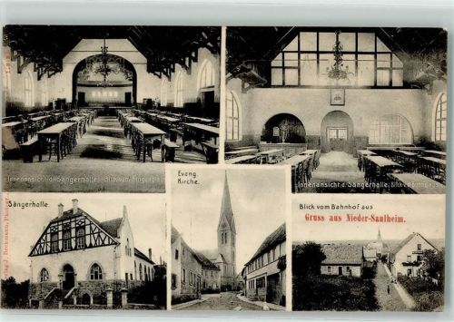 55291 W6501 Nieder-Saulheim 1908 - Ev. Kirche Sängerhalle Inneres Bühne