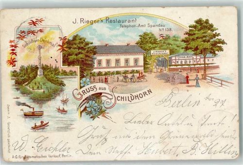 Schildhorn 1899 Gasthaus Rieger Kutsche Schildhorn-Denkmal