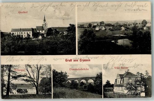 Cossen 1914 Gasthaus Rittergut Eisenbahnbrücke Villa Kunze