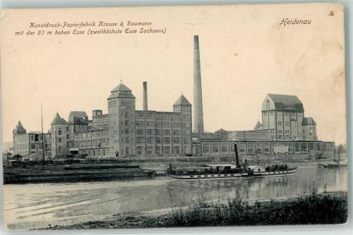 01809 O8312 Heidenau , Sachs - Kunstdruck-Papierfabrik Krause u. Baumann Seitenraddampfer