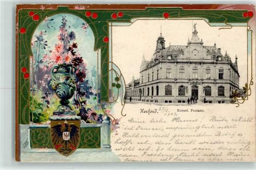 Herford 1902 Kaiserl. Postamt Blumenvase Wappen