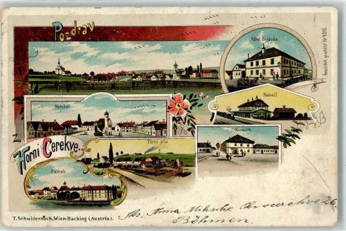 Horni Cerekev Oberzerekwe Lithographie Neuwirth Nadrazi Hotel Svoboda Zamek Namesti Parni pila