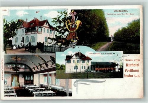 Lucka 1908 Kurhotel Forsthaus mit Innenansicht AK