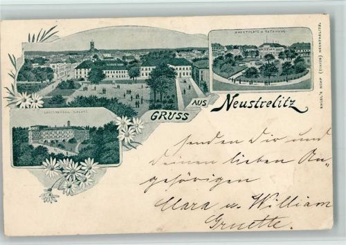 Neustrelitz 1897 Gruss aus - Schloss, Marktplatz 1897 AK