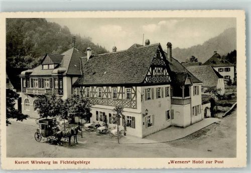 Wirsberg 1921 Poskutsche Werners Hotel zur Post Künstlerkarte mit Büttenrand
