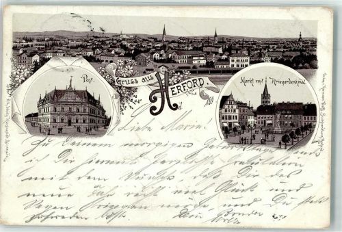 Herford 1898 Post Marktplatz Kriegerdenkmal