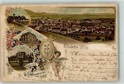 67722 W6752 Winnweiler 1898 Lithographie Kapelle Rentamt Forstamt