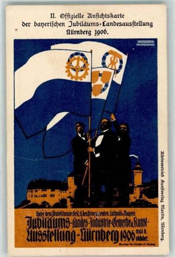 Nürnberg II. Off. Ansichtskarte der bayerischen Jubiläums-Landesausstellung 1906 Fahnen