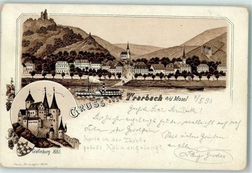 Traben-Trarbach 1893 Druck 1890-1895 Gruss aus Lithographie Gräfinburg