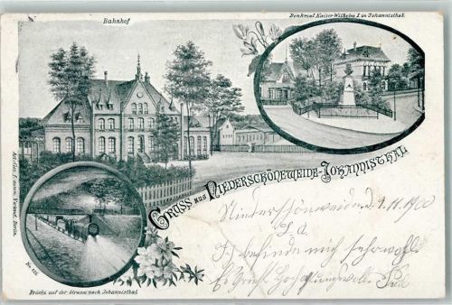 Niederschöneweide 1900 Bahnhof Denkmal Kaiser Wilhelm I. Brücke auf der Straße nach Johannisthal