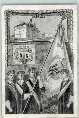 09306 O9290 Rochlitz 1909 Gebrauchsspuren Fahnenweihe der Realschule sign Hans Fischer