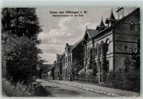 37671 W3470 Ottbergen , Kr Höxter 1918 - Bahnhofstraße mit Post