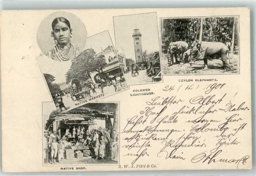 Colombo 1900 Native Market Colombo Lighthouse Ceylon Elephanto