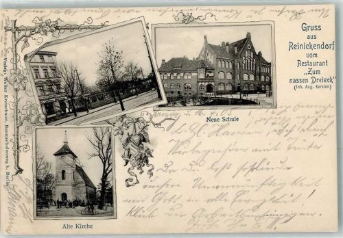 10115 W1000 Reinickendorf 1905 - Neue Schule Alte Kirche Gasthaus zum nassen Dreieck