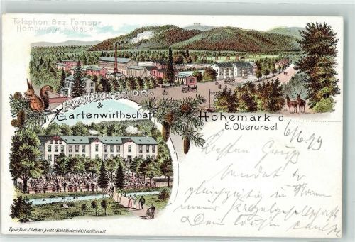 61440 W6370 Oberursel Taunus 1899 Lithographie Gasthaus Restauration Hohemark Hirsch