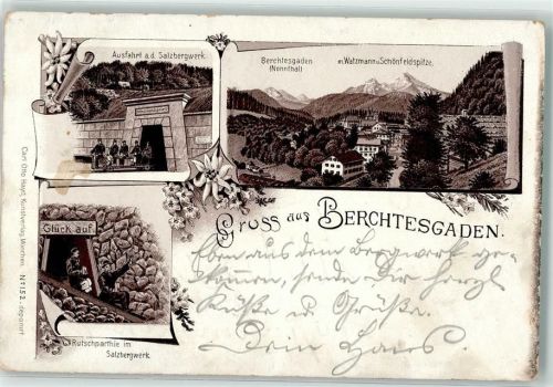 Berchtesgaden 1897 Salzbergwerk Ausfahrt Rutschpartie Glück auf Watzmann