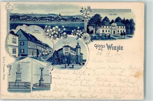 06571 O4736 Wiehe , Unstruttal 1901 Lithographie Ranke-Denkmal Schloß Ranke's Geburtshaus Bade-Anstalt Kriegerdenkmal