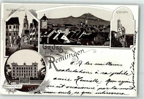 72760 W7410 Reutlingen 1897 Lithographie Vorläufer Burg Lichtenstein Frauenarbeits-Schule Obere Wilhelmstraße