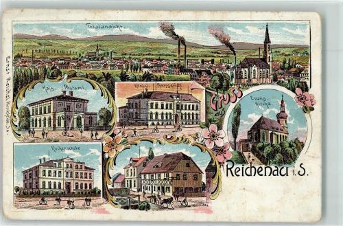 Reichenau i. Sachsen 1906 Kais. Postamt Königl. Amtsgericht Ev. Kirche Kirchenschule