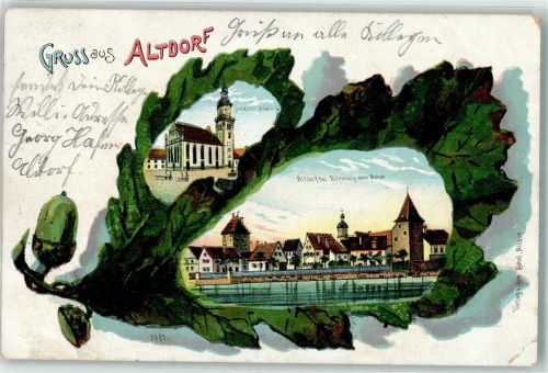 90518 W8503 Altdorf b. Nürnberg 1918 Lithographie Kirche Gruss Blatt Eichel