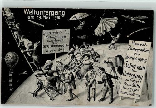 Weltuntergang 19. Mai 1910 Dackel Ballon Fotoapparat Erinnerungskarte an den Untergang der Welt Dessin 4