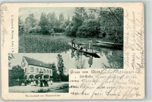 77963 W7635 Ottenheim , Schwarzw 1905 Gebrauchsspuren Gasthaus Wirtschaft zur Rheinbrücke Alt Wasser