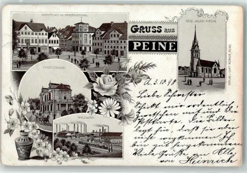 Peine 1898 Walzwerk Jacobi-Kirche Schützenhaus Marktplatz Kriegerdenkmal