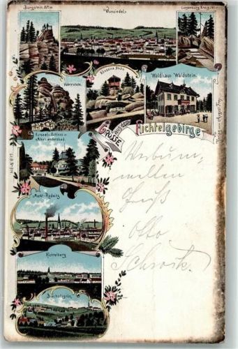 Marktredwitz Lithographie Burgstein Luisenburg Kreuz Waldhaus Waldstein