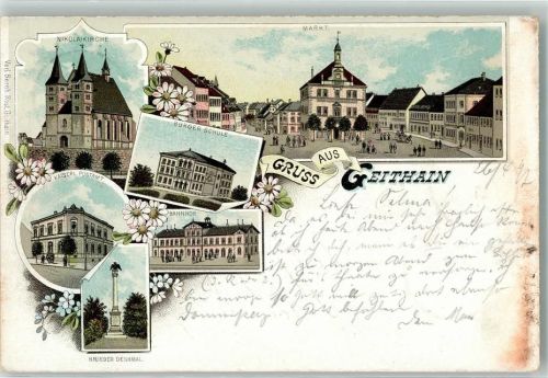 Geithain 1897 Kriegerdenkmal Kaiserl. Postamt Nikolaikirche Bürgerschule Bahnhof
