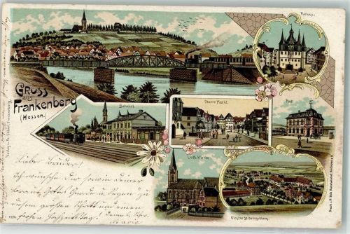 Frankenberg 1901 Bahnhof Obrer Markt Rathaus Luth. Kirche Kloster St. Georgenberg