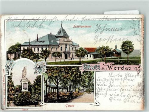 08412 O9620 Werdau , Sachs - Gasthaus Schützenhaus Garten Denkmal