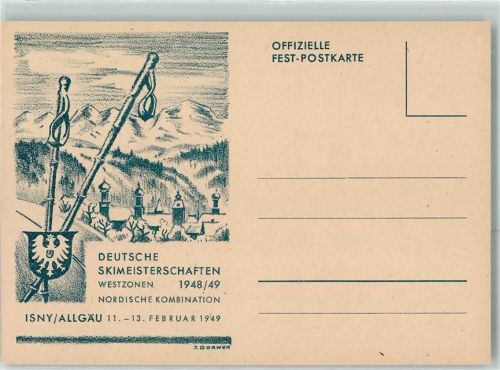 Isny Deutsche Ski-Meisterschaften Westzonen 1948/49 Nordische Kombination Februar 1949 sign J. Dorner