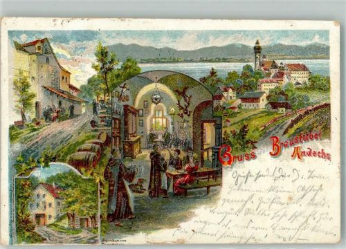 Andechs 1899 Lithographie Gasthaus Bräustübel