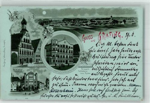 Grafing 1900 Rathaus Gasthaus Wild Brauerei Schlederer zum Reiter