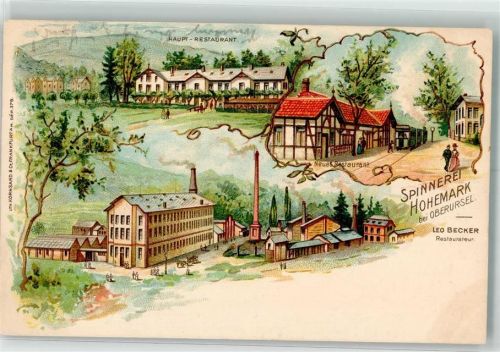 61440 W6370 Oberursel Taunus 1902 Lithographie Haupt-Restaurant Neues Restaurant Spinnerei Hohemark