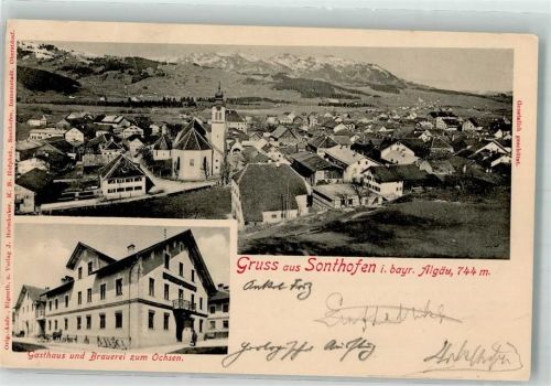 Sonthofen 1902 Gasthaus-Brauerei zum Ochsen Pfarrkirche St. Michael