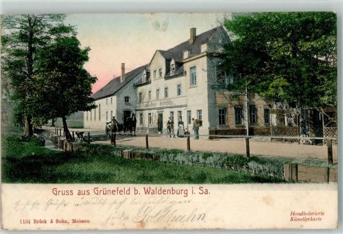 Waldenburg 1906 Grünefeld Gasthaus Grünefeld Hankoloriert