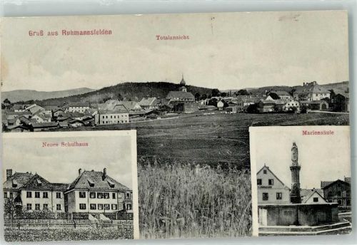 Ruhmannsfelden 1911 Neues Schulhaus Mariensäule