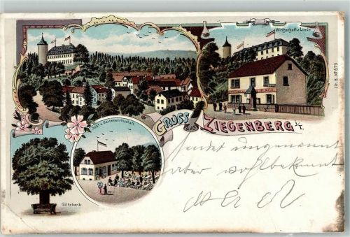 Ziegenberg 1899 Gasthaus zur Linde Garten Göthebank Lithographie