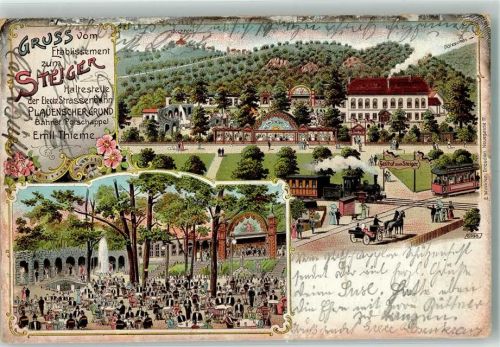Potschappel 1907 Gasthaus Etablissement zum Steiger Garten Bahnübergang