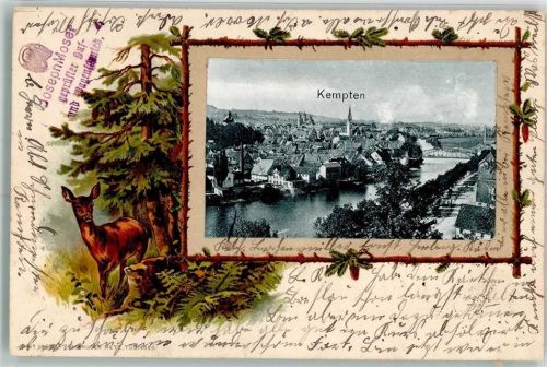 87435 W8960 Kempten Allgäu 1904 Prägedruck Reh Iller Passepartout