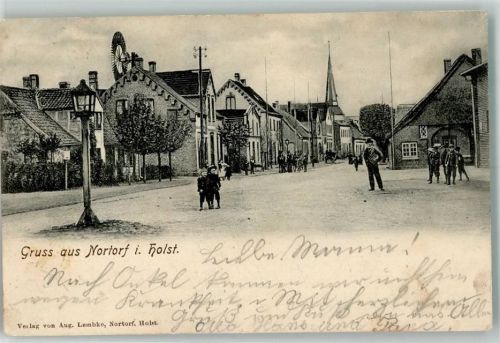 24589 W2353 Nortorf b Neumünster 1903 - Ortsstraße Straßenlaterne Windrad