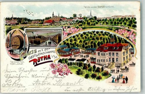 Rötha 1905 Gasthaus Obstweinschänke Großes Fass Keller Hüttenstempel