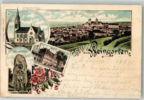 Weingarten 1898 Kaiserstein Ev. Kirche Kaserne Verlag Ottmar Zieher-München