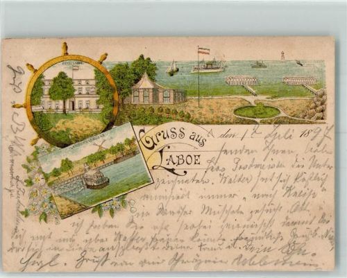 Laboe 1897 Vorläufer Landungsbrücke Hotel Laboe Lithographie