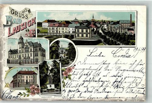 Bad Lausigk 1899 Rathaus Post Markt Badehaus Kgl. Amtsgericht Hermannsbad Terasse Bahnpost Leipzig - Chemnitz Zug 42